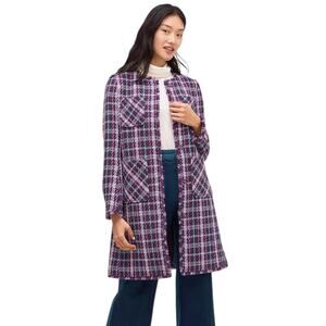 Kate Spade Womens Tweed Coat Size 4 Purple Plaid Fringe Jacket Luxury Parisian